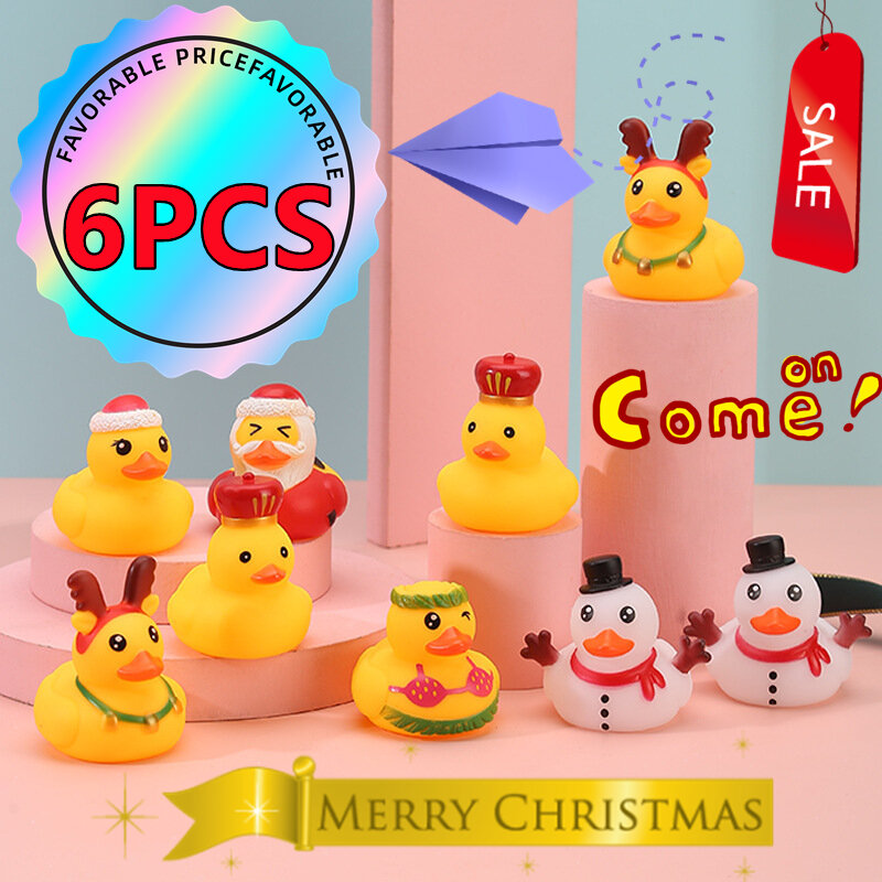 6/1 buah mainan air anak-anak bebek kuning kecil Natal disebut pemodelan mainan bebek karet mobil ornamen mainan Baby Shower