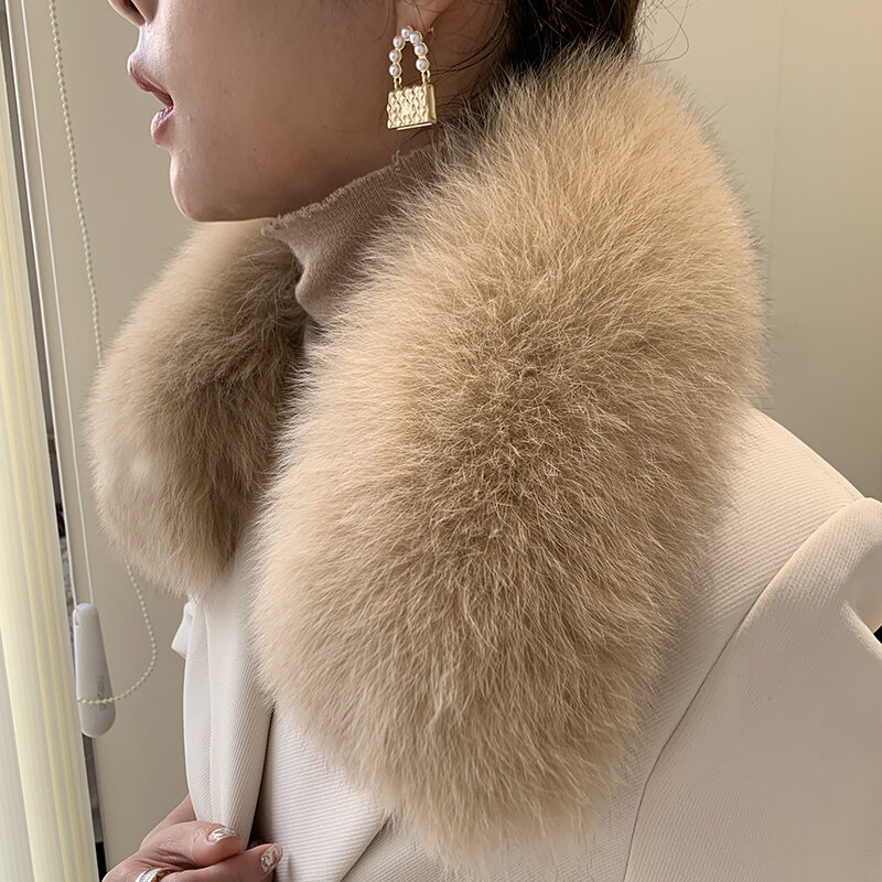 100% Real Fox Fur Scarf Straight Collar Coat Decoration Large Scarf Fur Shawl Women Jacket Raccoon Collar Fur Scarves Detachable
