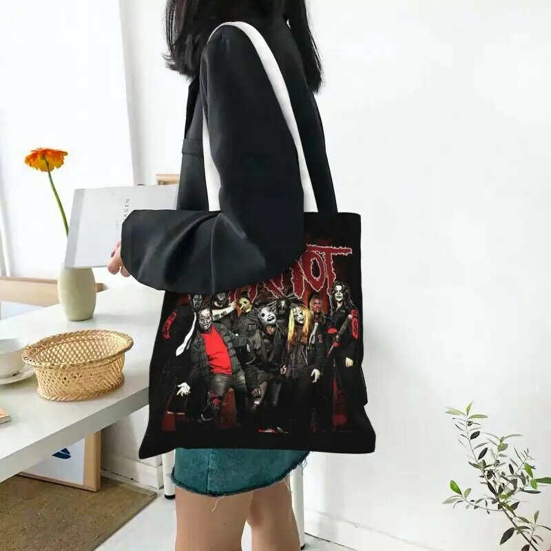 Reusable Heavy Metal Music Slipknots Rock Roll Band Shopping Bag Women Shoulder Canvas Tote Bag Portable Grocery Shopper Bags