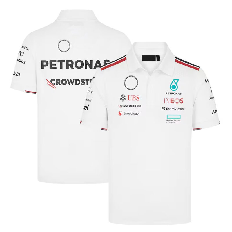 For 2024 Mercedes Benz Polo Shirt Petronas Racing Team Auto Lapel Motorsport Sports T-Shirt Quick Dry Breathable Black