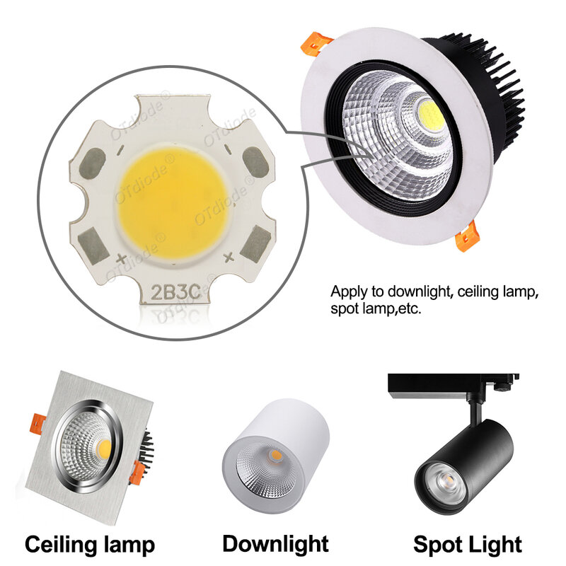 Alta Potência LED COB Lâmpada, Frio Quente Branco Spotlight, Lâmpadas Downlight, Diodo Fonte Chip, 20mm, 3W, 5W, 7W, 10W, 250mA, Atualizado 11 milímetros, PCes 20