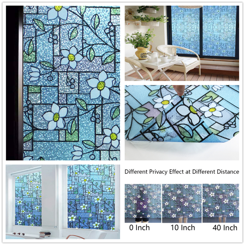 No Glue Window Films,Static Cling Glass Door Film,Frosted Privacy Glass Stickers Anti-UV,Heat Control for Home Office Decoration
