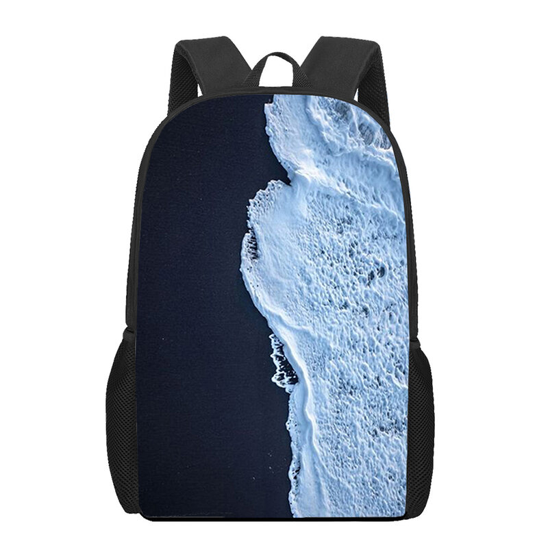 남성용 해변 바다 풍경 3D 인쇄 책 가방, 십대 소년 유치원 백팩, 어린이 대용량 배낭, 16 인치 배낭
