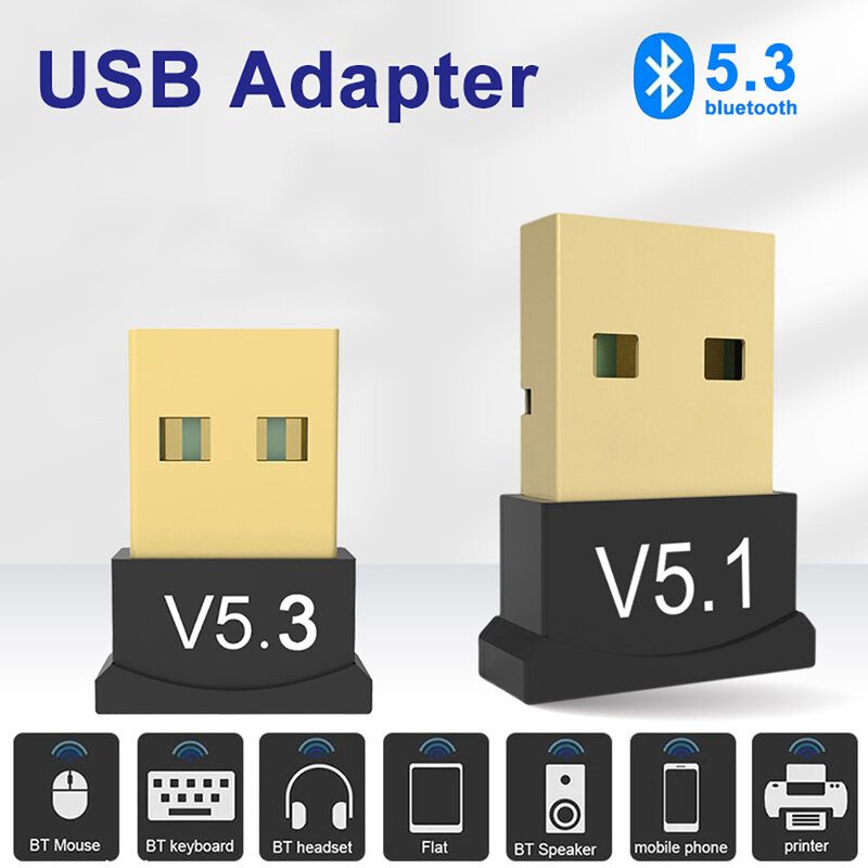 USB Bluetooth 5.3 Dongle adaptador, alto-falante sem fio, receptor de áudio, transmissor para PC, laptop, kit para carro, Bluetooth V5.1