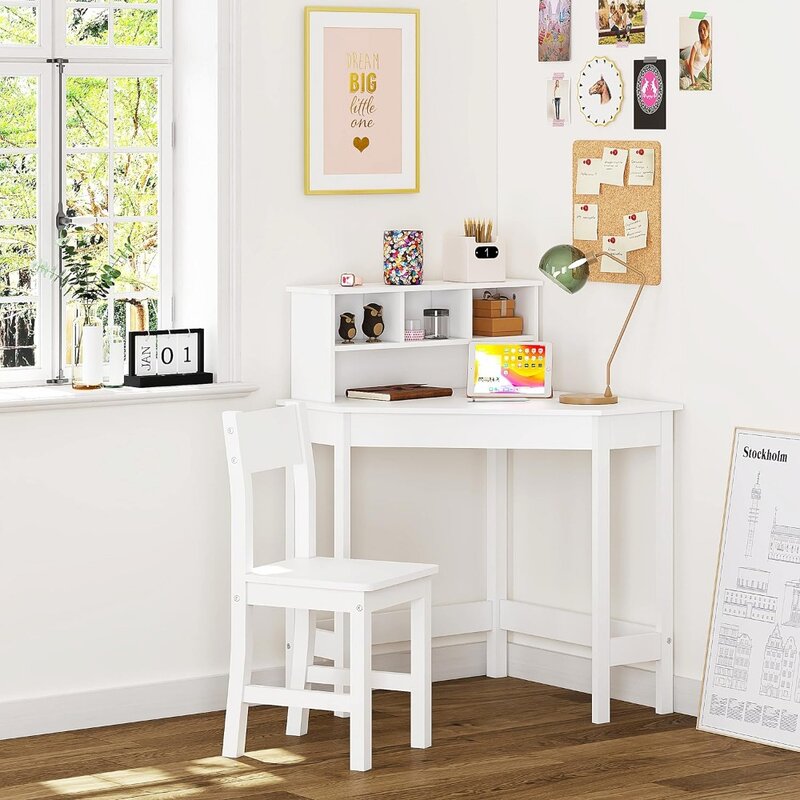 Kinder schreibtisch Kinder tisch und Stuhl Set Schreibtisch mit Stauraum und Stall für die Heims chule verwenden weiße Kinder möbel
