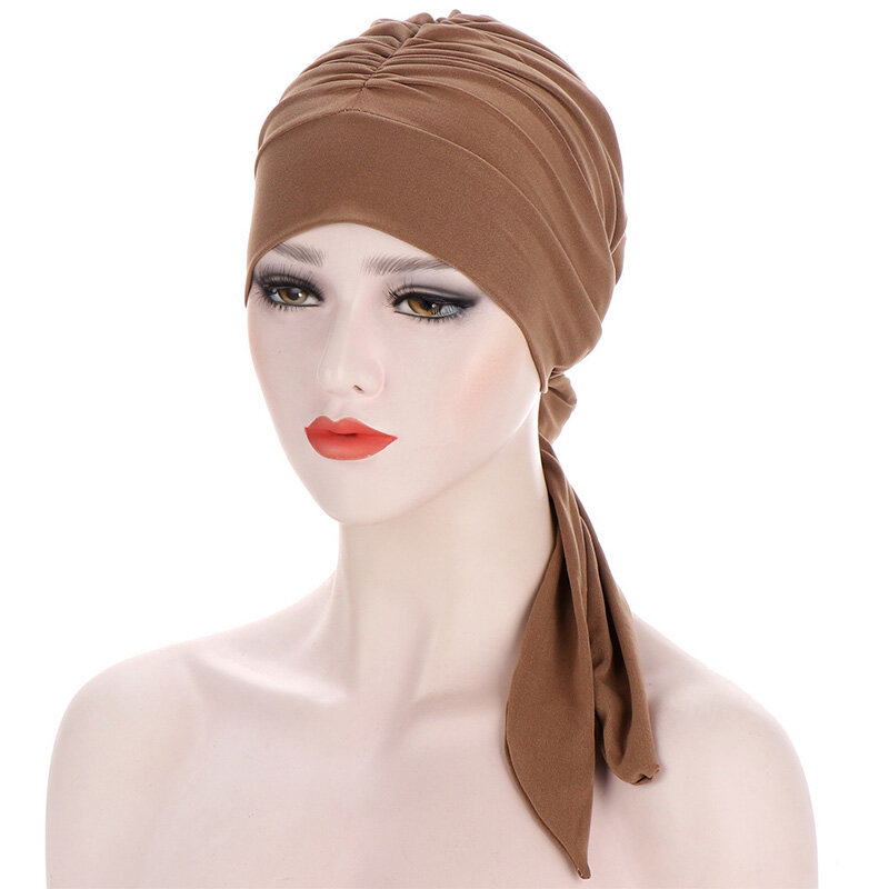 Berretto Hijab interno musulmano donna cappello turbante antirughe elasticizzato cappello con fiocco lungo Pre-legato foulard avvolgente berretti elasticizzati donna sciarpa con cofano