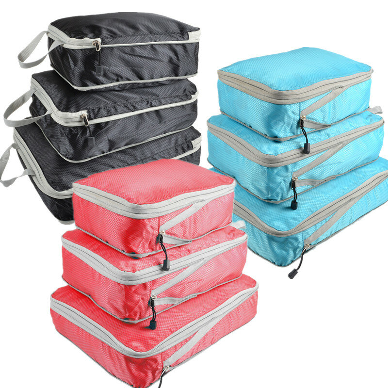 Set/3 pieces Compressible Packing Travel Storage Bag Cubes Waterproof Suitcase Nylon Portable With Handbag Luggage Organizer