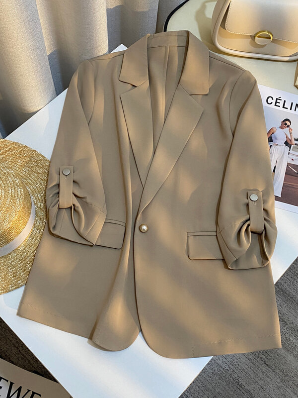 Spring and summer women's casual solid color single button pocket decorative jacket