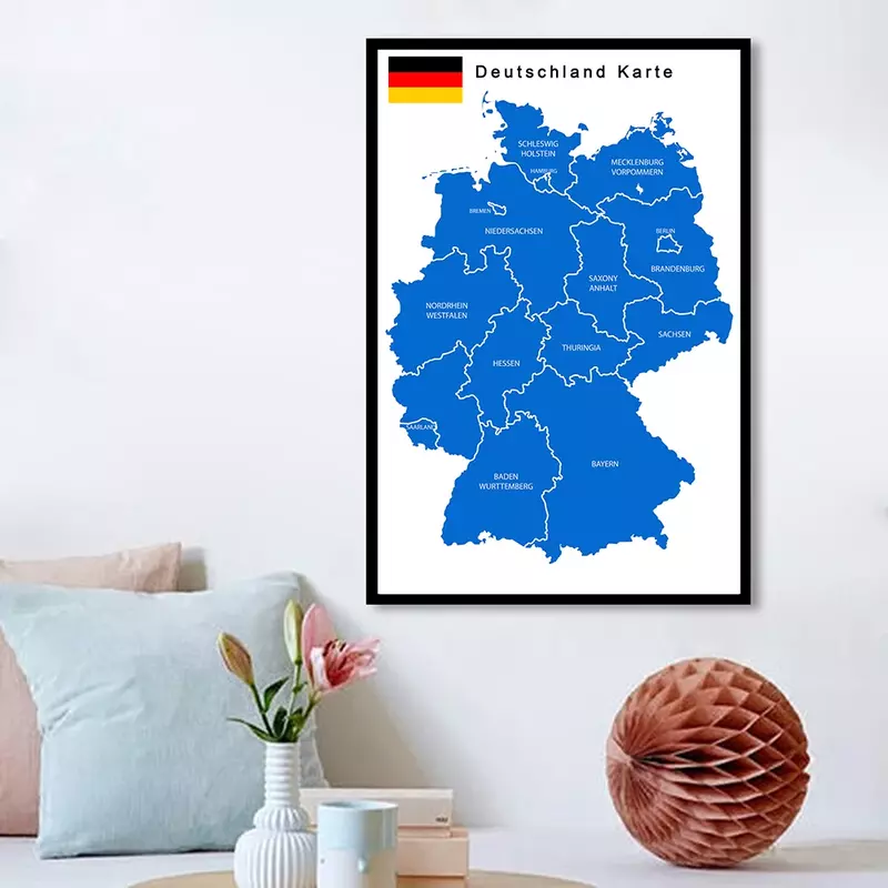 Mapa político da alemanha em alemanha, cartaz de arte de parede, de pintura em tela, decoração para sala de aula, material escolar, 60x90cm