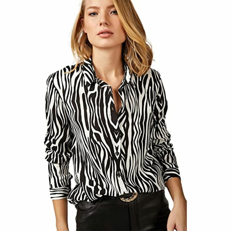 Blusa informal de manga larga con estampado de leopardo para mujer, camisa holgada de gran tamaño con solapa y botones, traje Sexy a la moda, 2023