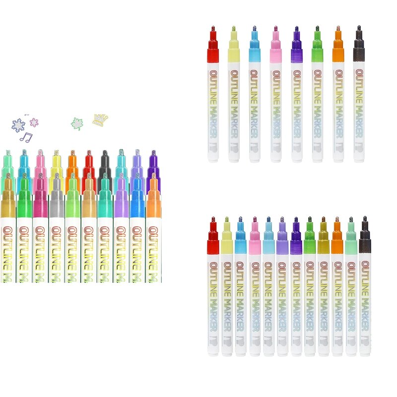 Metallic Outline Paint Markers, Shimmer Outline Markers Pens, Signature Metallic Outline Paint Markers