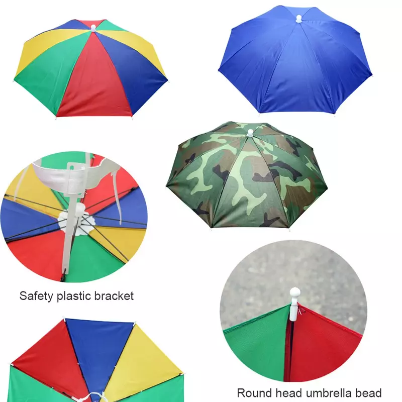 Foldable Umbrella Hat Outdoor Fishing Hats Sun Shade Headwear Anti-Rain Head-Mounted Hiking Camping Shade Umbrella Caps