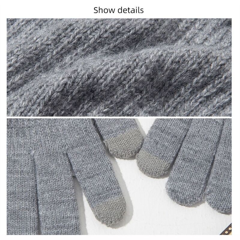 Thick Men Knitted Gloves Daily Windproof Cold Proof Touch Screen Mittens Wool All Finger Gloves Autumn Winter