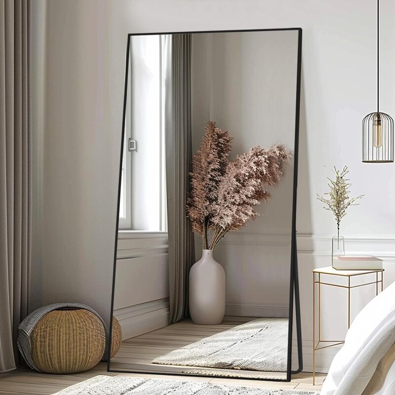 Espejo de piso de longitud completa con luces, soporte de cuerpo, montado en la pared, dormitorio, espejos de piso de tamaño completo