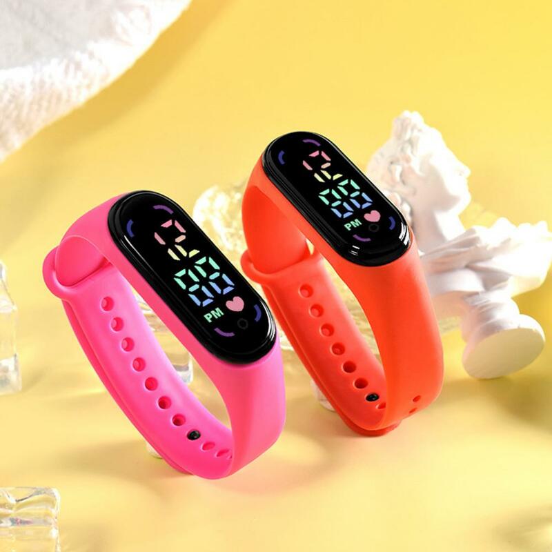 Student Children Electronic Watch Waterproof Sports Bracelet With LED Display Rounded Dial Silicone Strap Digital Watch
