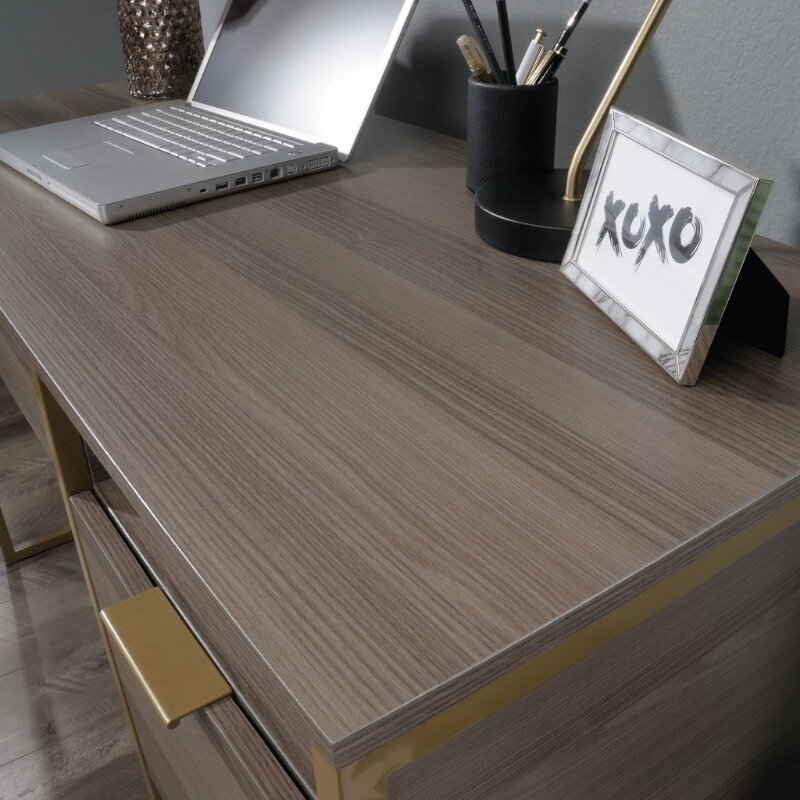 Sauder International Lux Single Pedestal Desk, Diamond Ash Finish Desks Office Furniture
