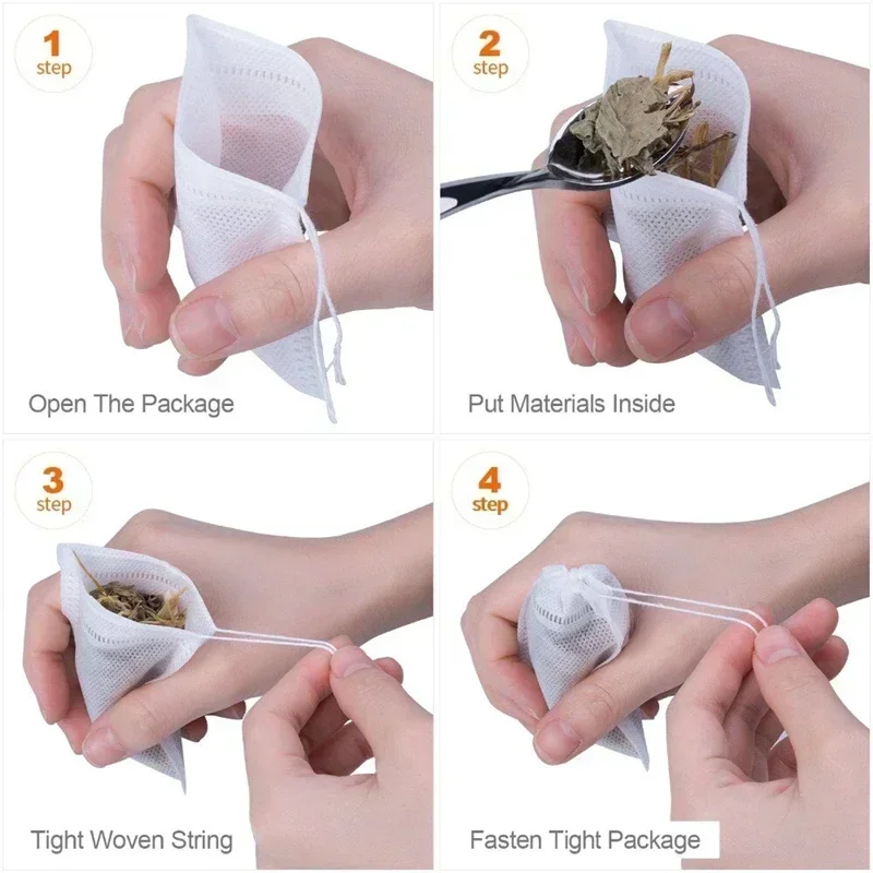 200/50PCS Disposable Tea Filter Bags Non-woven Fabric Tea Infuser With Drawstring Seal Teabag Kitchen Teaware For Coffee Spice