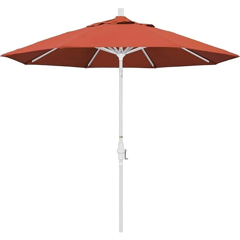 Ensemble de parasol à manivelle, support de parapluie inclinable pour collier, perche blanche, 9 'rond, parapluie de marché en aluminium, bâche sans fret d'oléfine