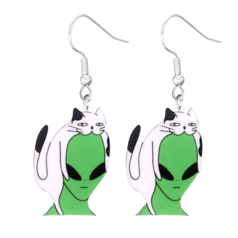 Funny Cartoon UFO Animal Design Dangle Earrings Cute PartyStyle Acrylic Jewelry Adorable Female Gift