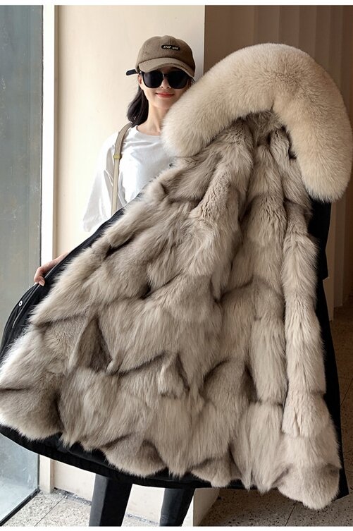 Autunno e inverno nuova fodera in pelliccia di volpe cappotto staccabile Haining di media lunghezza Overknee addensato
