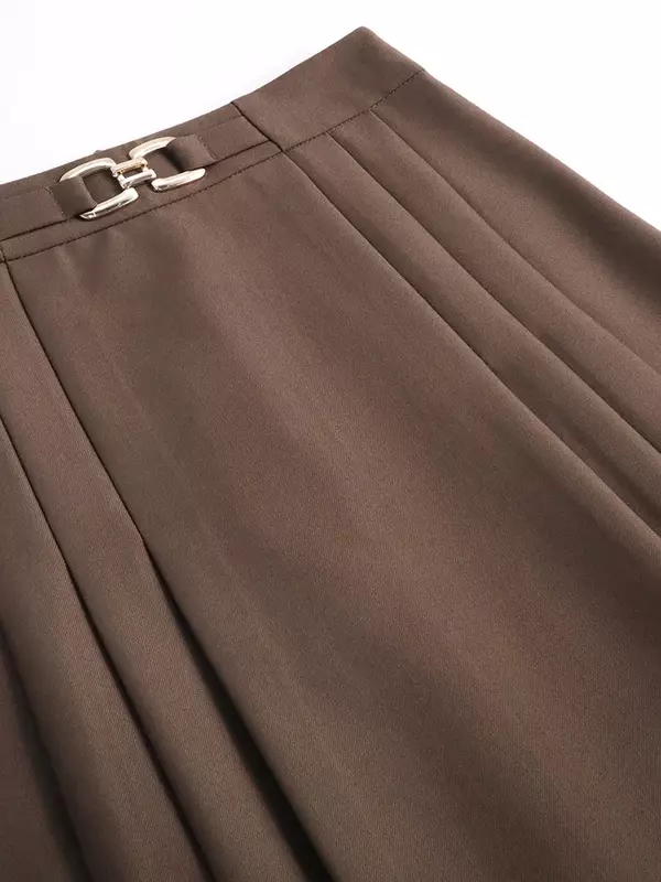 Женская плиссированная юбка, черная или коричневая юбка трапециевидной формы, до колена, Осень-зима 2022