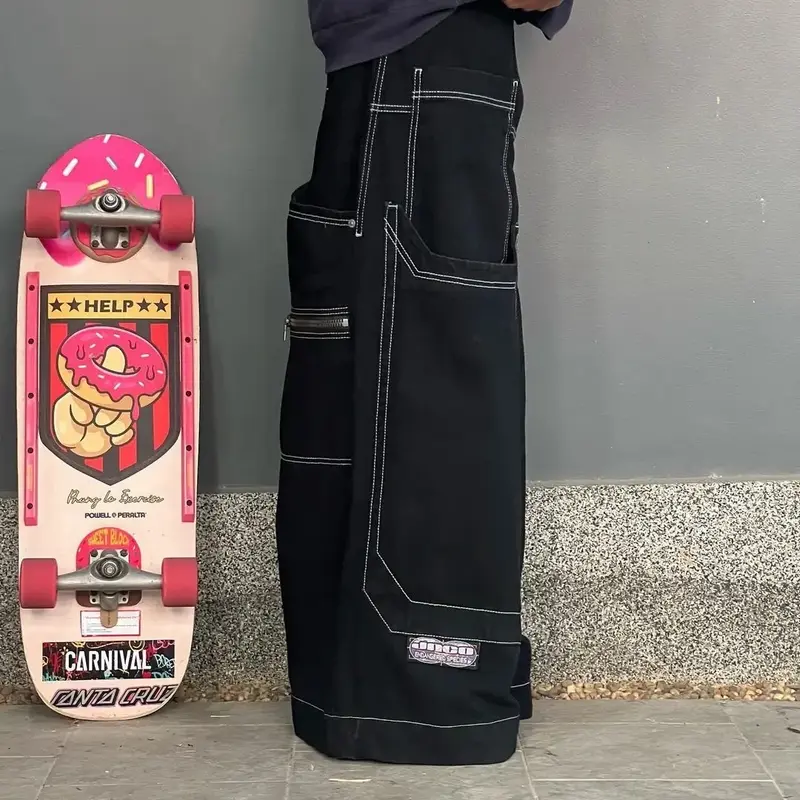 Hip Hop Rock JNCO Jeans pola gorila pria wanita, celana besar longgar pakaian jalan Harajuku celana lebar pinggang tinggi