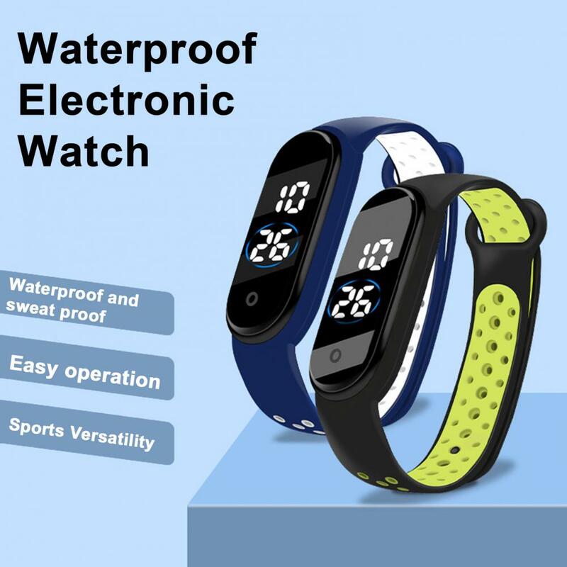 Impermeável LED Electronic Watch, ajustável, Bi-color, TPU Strap, Retângulo Dial, crianças, estudantes, Sports Digital Wristwatch