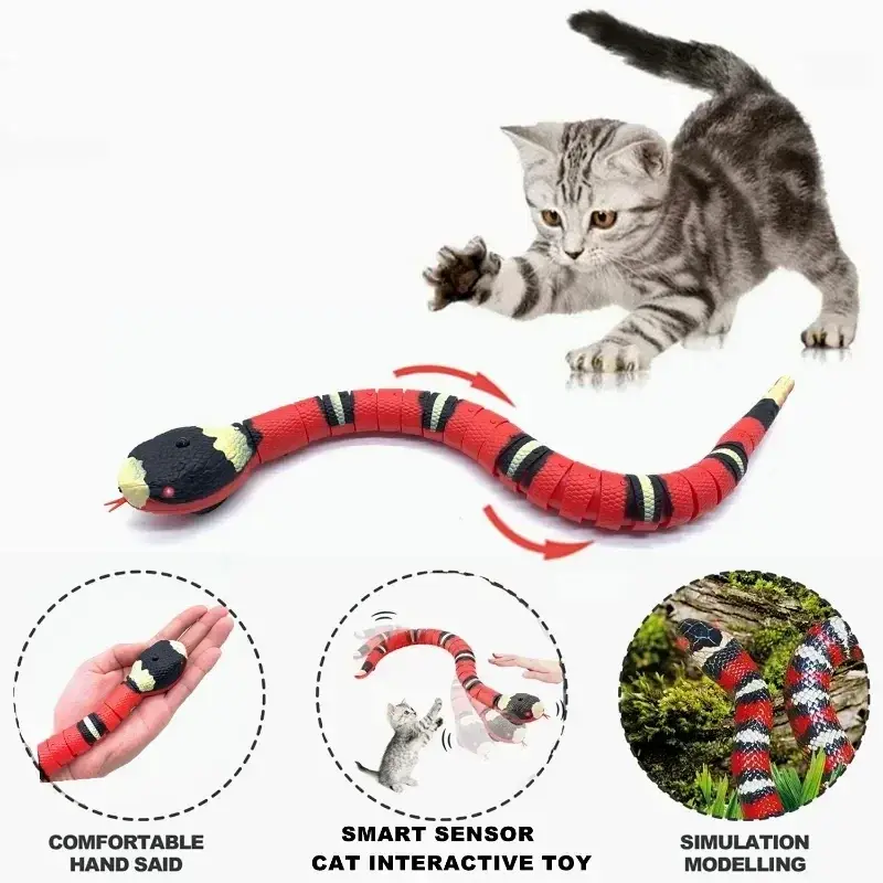 리모컨 뱀 스마트 감지 상호작용 장난감, USB 충전 방울뱀, 애완동물 티저 놀이, RC 동물 장난감