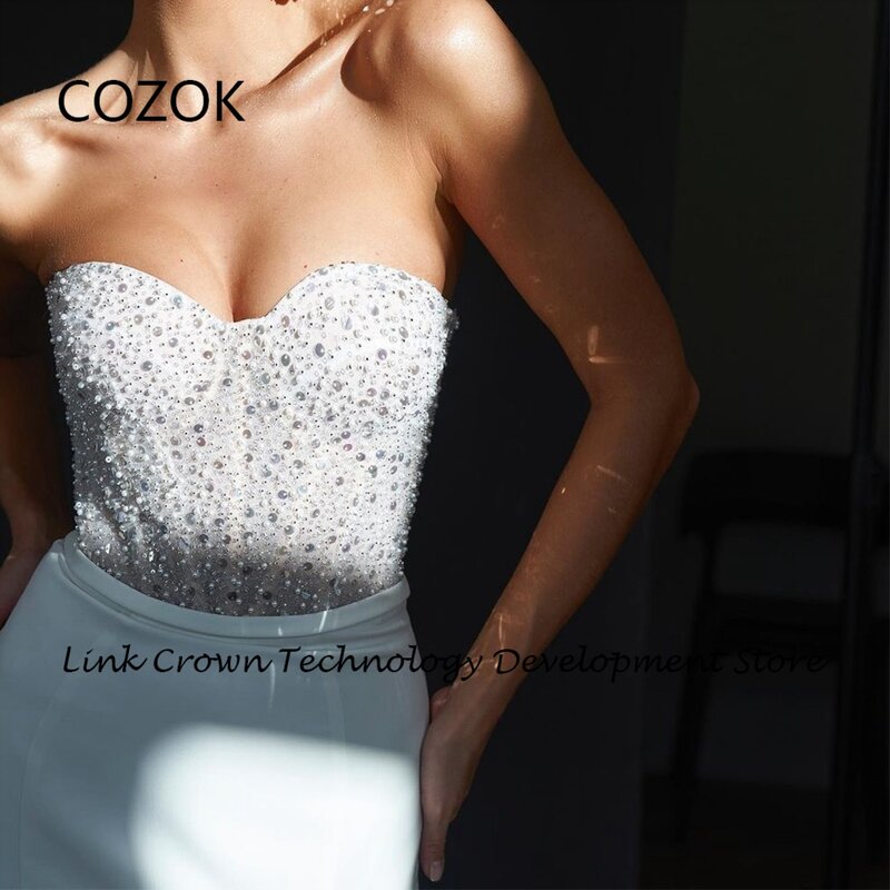 COZOK gorset suknie ślubne syrenka dla kobiet 2024 letnie suknie ślubne bez rękawów z cekinami satynowe Vestidos De Novia New