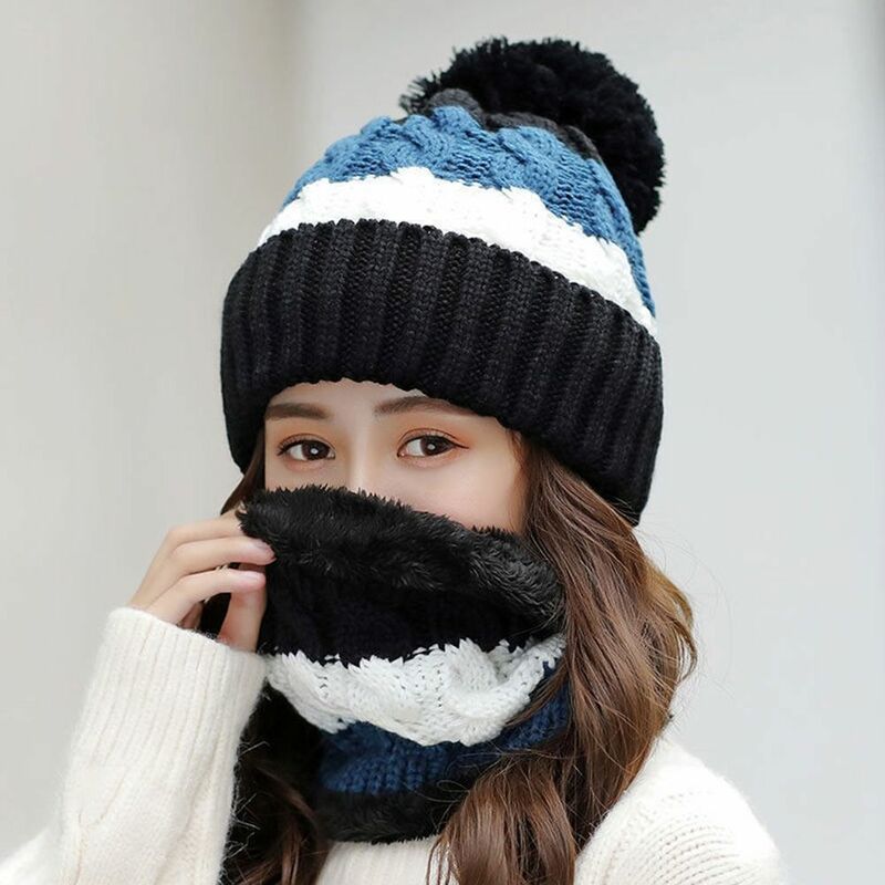 2 pz/set caldo cappello lavorato a maglia inverno morbido berretti antivento cappello Outdoor peluche sciarpa Cap donna