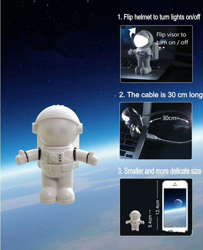 Luces LED USB astronauta luces LED astronauta luces nocturnas luces creativas para libros regalos de computadora