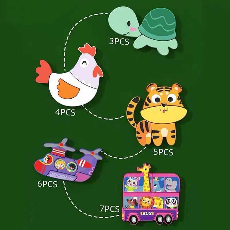 Game Animals Cartoon Jigsaw Toys Game Gift Traffic Puzzles Board Intelligence Puzzle Game 3D Puzzle Toys Wooden Puzzles Set