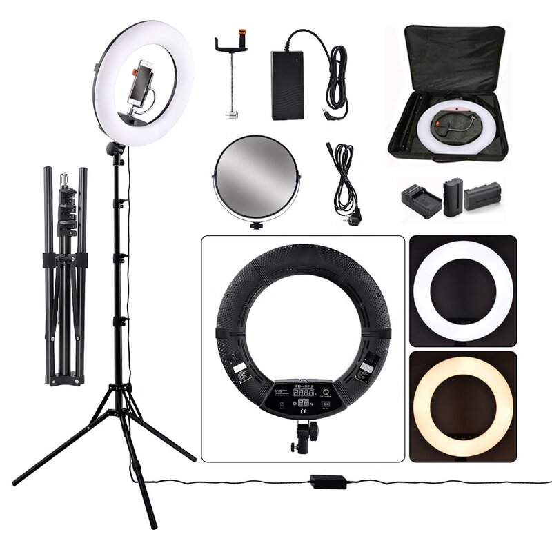 Lampu cincin 18 inci 96w, dioperasikan baterai untuk makeup video live studio vlogging kit penggunaan rumah Peralatan Kecantikan