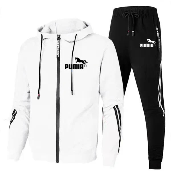 Men's hooded running suit, long jacket, sports protective shirt, casual, design, autumn and winter, 2-piece set