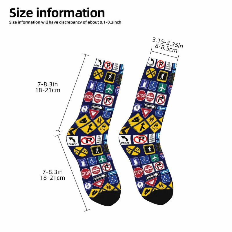 Road Signs, Regulations Signs Socks Harajuku Sweat Absorbing Stockings All Season Long Socks Accessories for Unisex Gifts