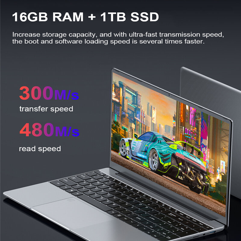 2023 Самый дешевый 15,6-дюймовый ноутбук Windows 11 16 ГБ ОЗУ 1 ТБ/15,6 ГБ/512 ГБ SSD разблокировка по отпечатку пальца игровой компьютер