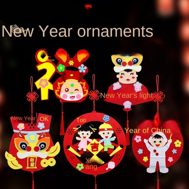 Alat peraga tata letak liontin Dekorasi gaya Tiongkok, mainan edukasi Tahun Baru kartun dengan tali gantung DIY