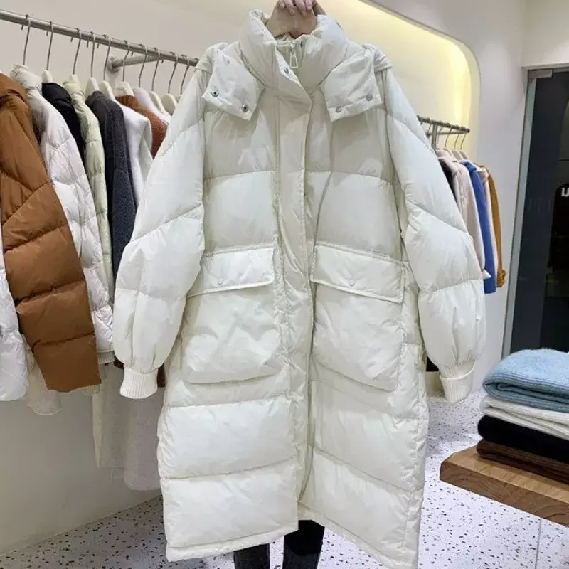 Jaqueta feminina com capuz, Parkas de comprimento médio, casaco solto, sobretudo versátil, outwear quente, versão fashion, novo, inverno, 2023