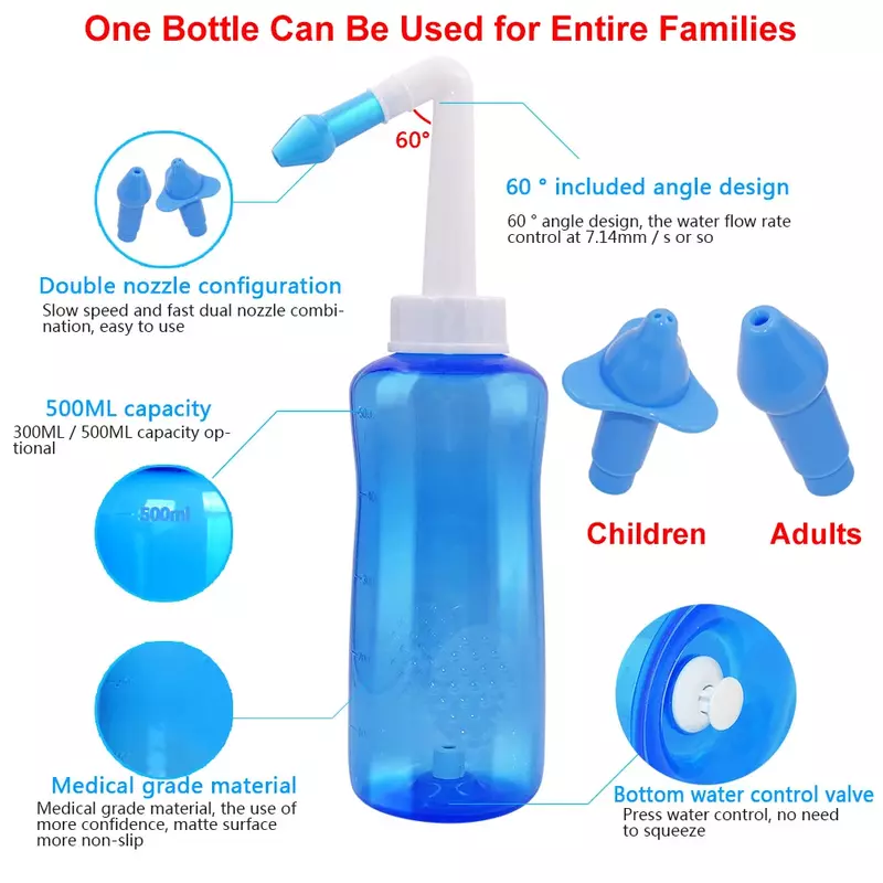 Erwachsene Kinder Nasal Waschen Reiniger Sinusite Nase Protector Reinigt Befeuchtet Kind Erwachsene Vermeiden Allergische Rhinitis Neti Topf 500ML