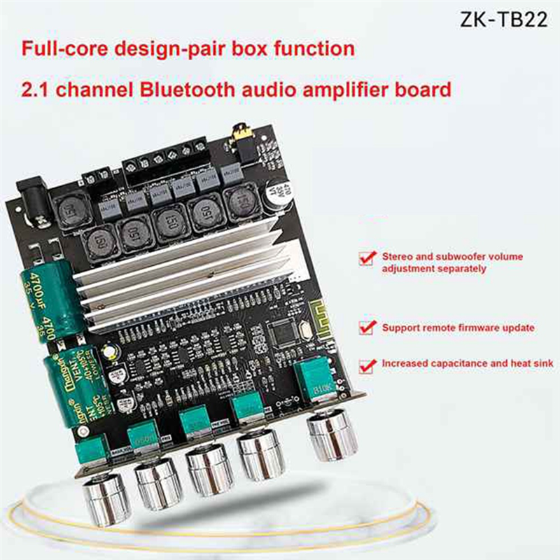 Placa amplificadora de Subwoofer Bluetooth TPA3116D2, Amplificador estéreo de alta potencia, HIfi 2,1, 2x50W + 100W, para altavoz, ZK-TB22