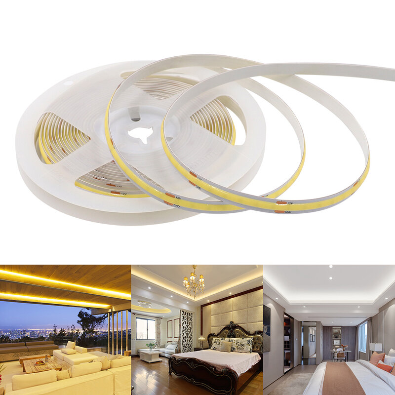 COB LED Strip Light, fita flexível, PCB, quente Natural Branco, High Density Linear Lights, 5V, 12V, 24V, 320, 480, 384, 528 LEDs, 5mm, 3 milímetros, 8 milímetros