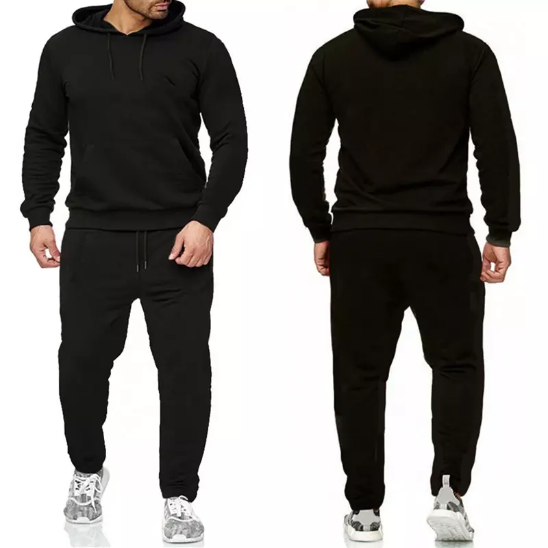 Classic Mens Solid Color Tracksuit Hooded Sweatshirts and Jogger Pants High Quality Male Daily Casual Sports Hoodie Jogging Suit