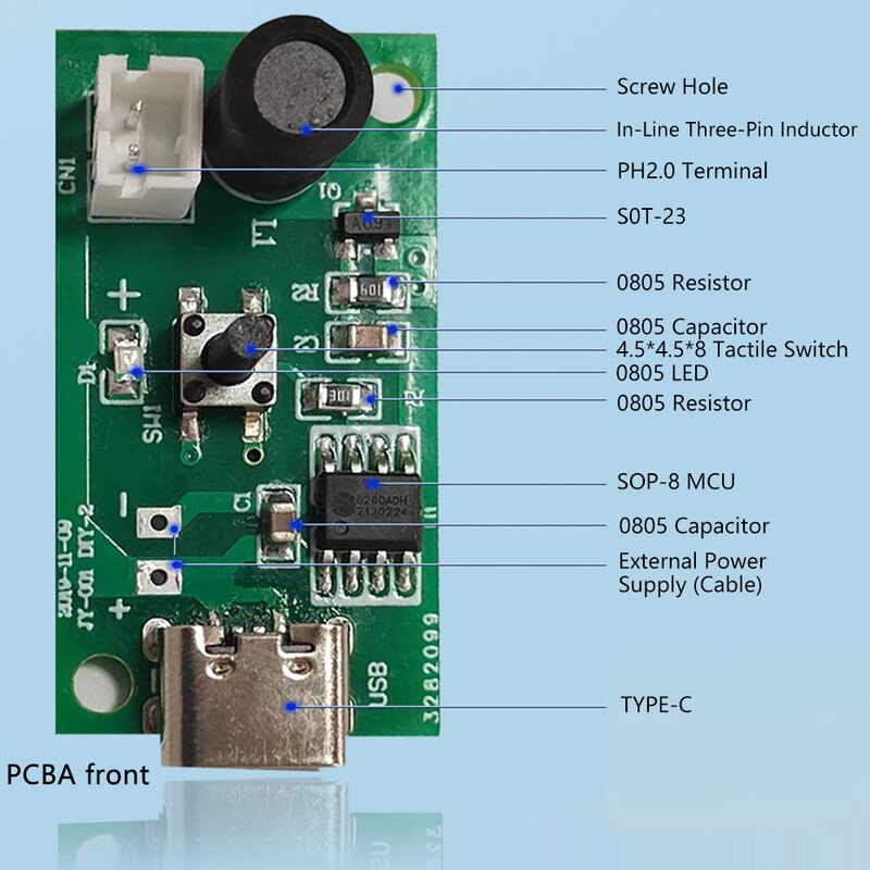Type-C Micro USB Colorful Lights / Monochrome Lights Mini Humidifier Module Control Board DIY Kits Atomizer Driver Board DC5V