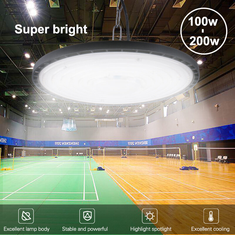 200W oświetlenie LED High-Bay lampa przemysłowa magazyn garażowy białe światło 6000K wodoodporny rynek handlowy fabryka 100w 150w