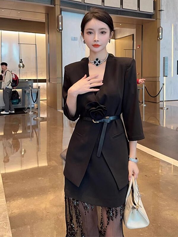French Style High-end Suit Jacket Summer High-end Delicate Goddess Style Skirt Royal Sister Absolutely Beautiful Two-piece Set