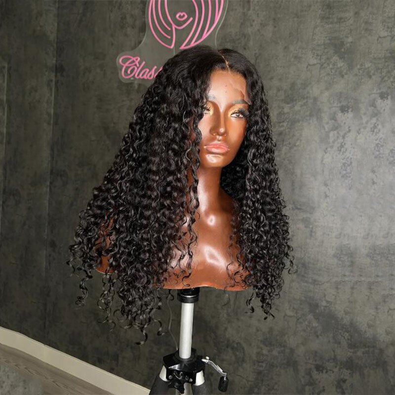 PrePlucked Deep Part Glueless Soft Long 26 inch 180 Density Kinky Curly Black Lace Front Wigs For African Women Babyhair Daily