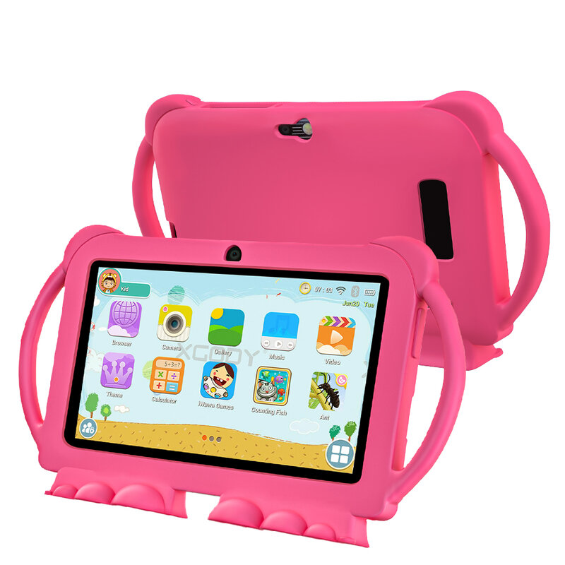 K5 Tablet 7 inci anak-anak, Tablet baru 2024 9.0x1024 IPS untuk belajar 2GB 32GB Quad Core 800 mAh Wifi 5 dengan dudukan 4000