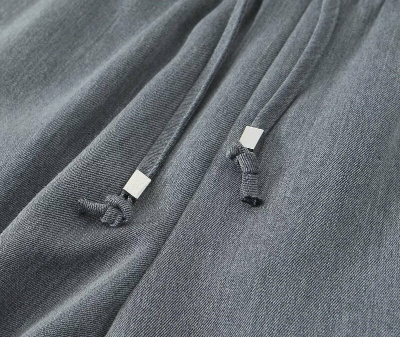 กางเกงลำลองผู้หญิงแฟชั่นใหม่แนววินเทจเอวสูงยางยืดมีเชือกรูดออกแบบมีกระเป๋าข้าง