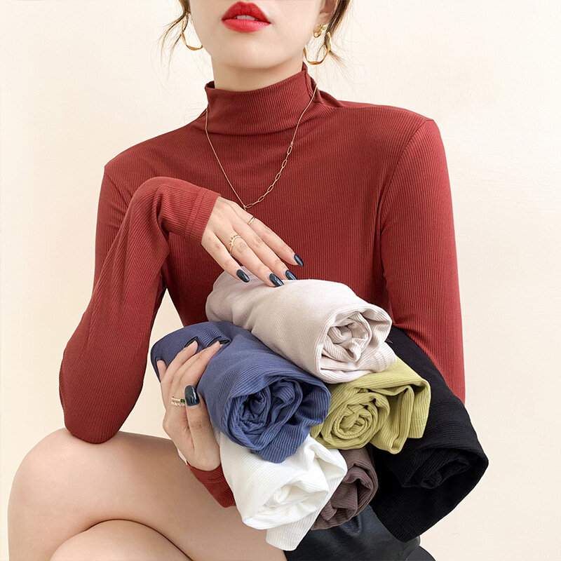 MRMT-suéter de punto texturizado con Cuello medio alto para mujer, Camisetas básicas suaves y respetuosas con la piel, 2024