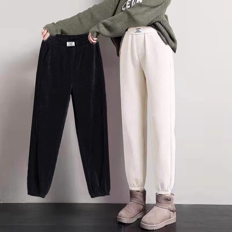 Вельветовые женские свободные стройнящие и теплые брюки женские осенне-зимние плюшевые утепленные повседневные спортивные брюки Harlan леггинсы